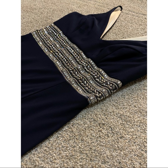 Xscape Beaded Plunge Gown - Navy & Silver - Picture 5 of 12
